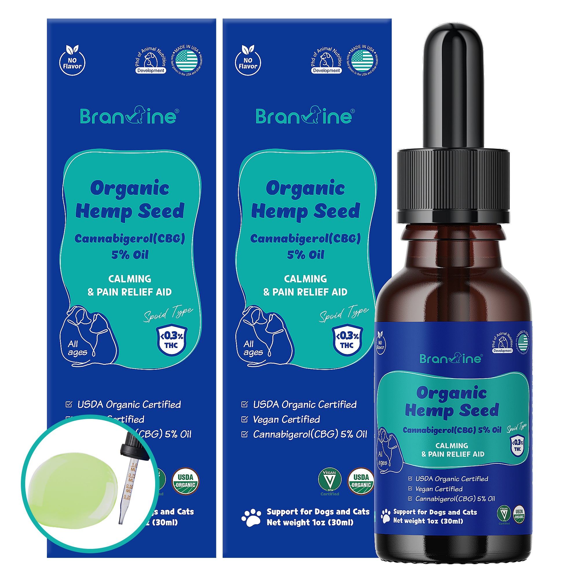 Organic Hemp, Hemp Seed Oil - Comprehensive Support for Dogs and Cats (30ml)