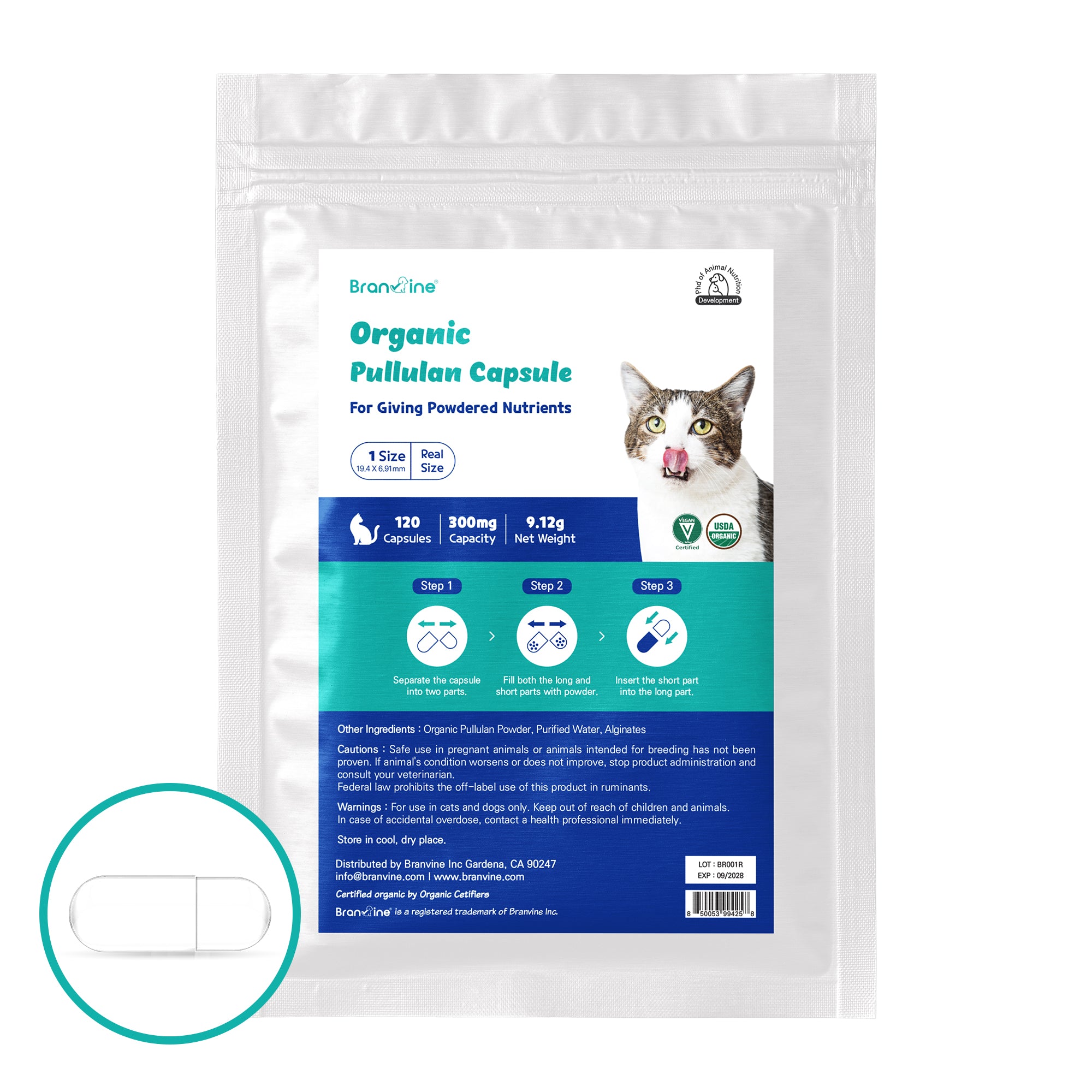 Organic Pullulan Empty 120 Capsules for Cats - Hides Medicine Taste & Scent