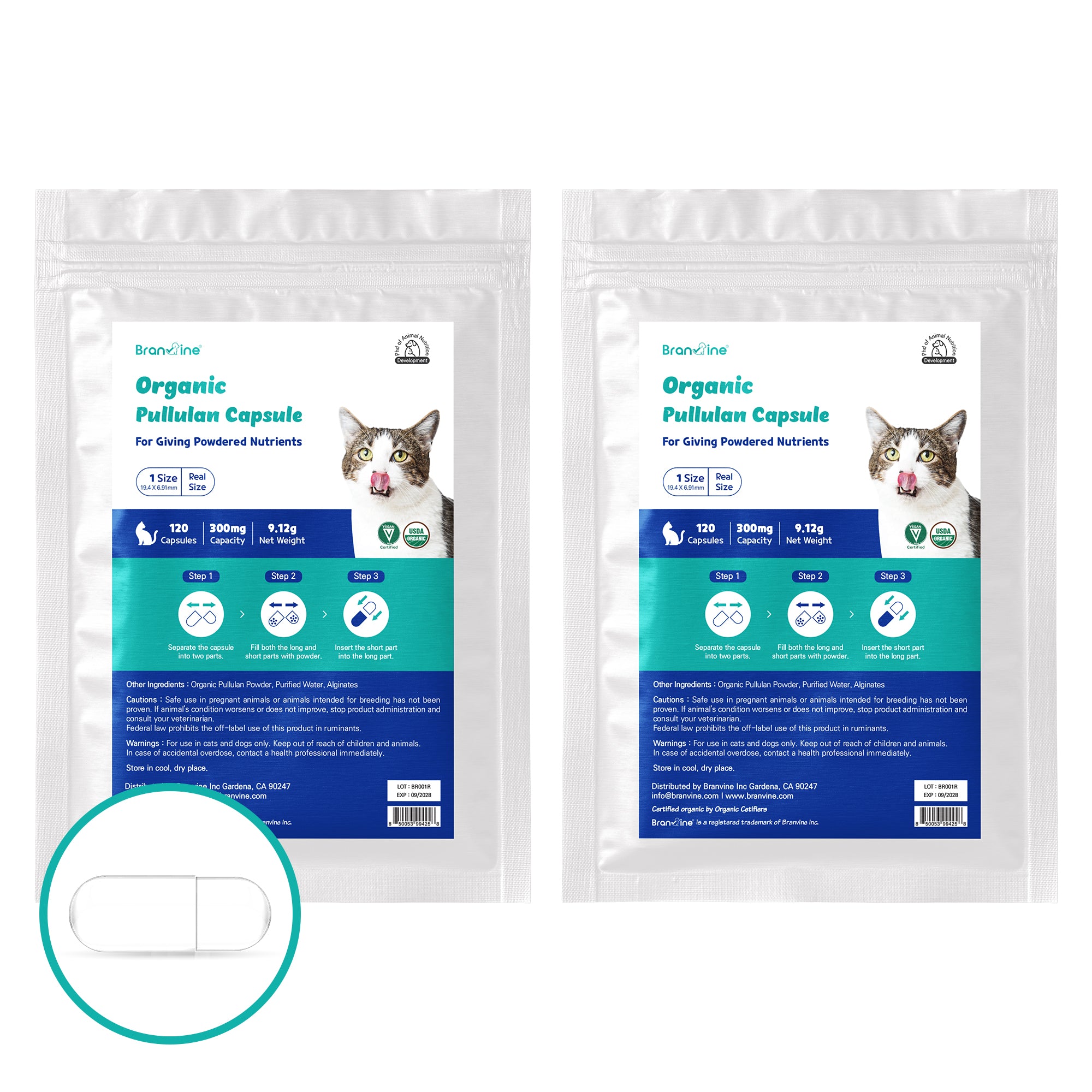 Organic Pullulan Empty 120 Capsules for Cats - Hides Medicine Taste & Scent