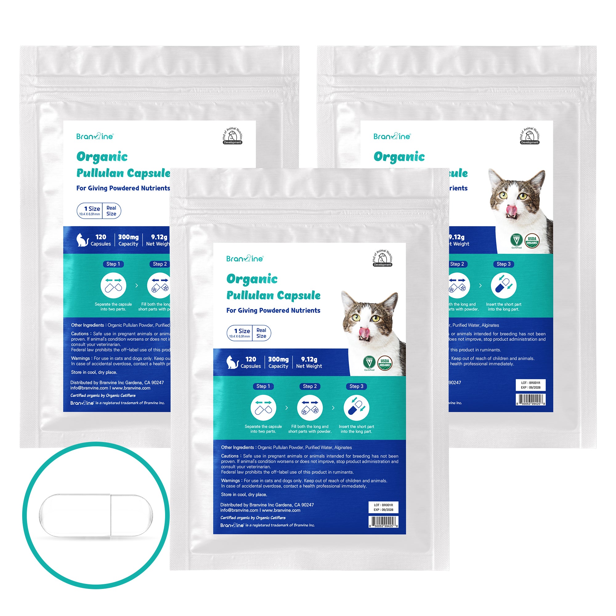 Organic Pullulan Empty 120 Capsules for Cats - Hides Medicine Taste & Scent