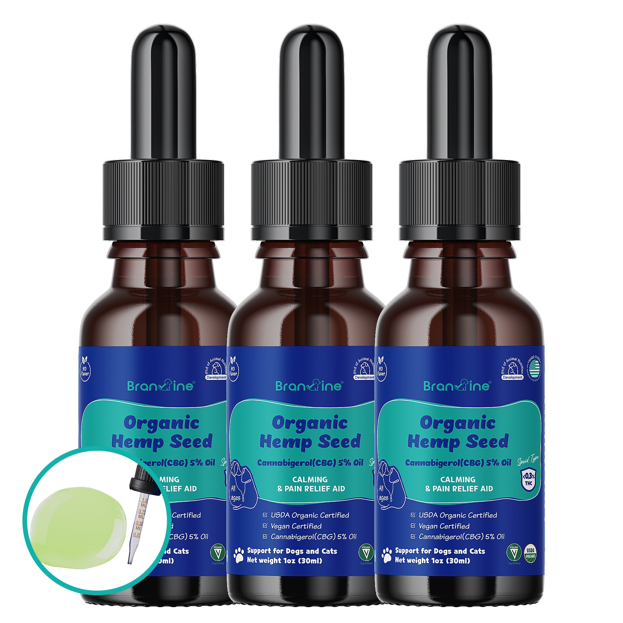 Organic Hemp, Hemp Seed Oil - Comprehensive Support for Dogs and Cats (30ml)