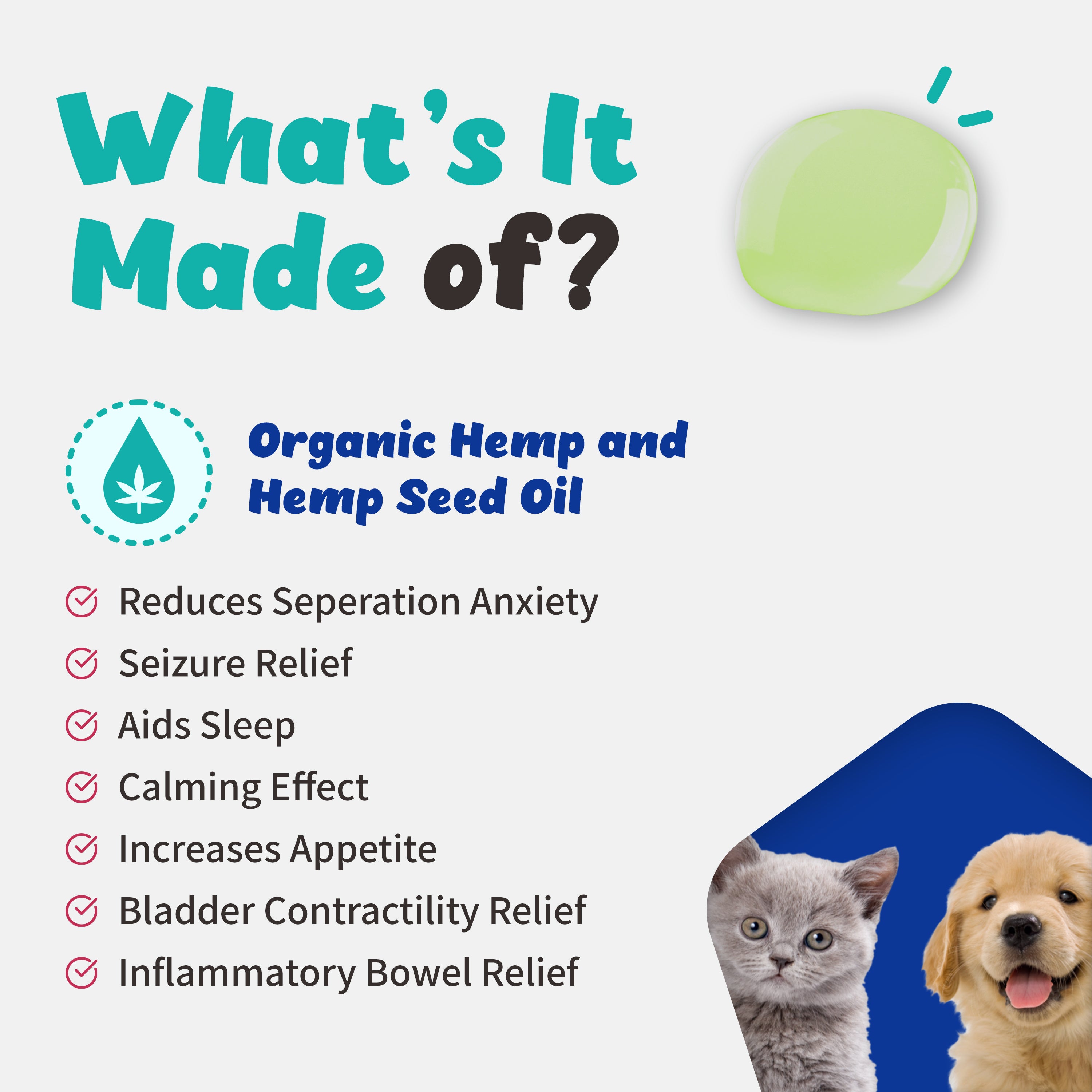 Organic Hemp, Hemp Seed Oil - Comprehensive Support for Dogs and Cats (30ml)